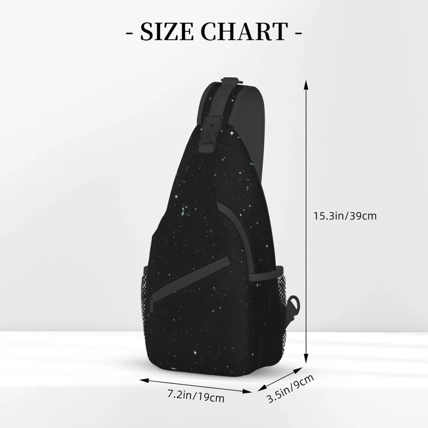 Black Glitter Print Crossbody Backpack Shoulder Bag Cross Chest Bag For Travel, Hiking Gym Tactical Use