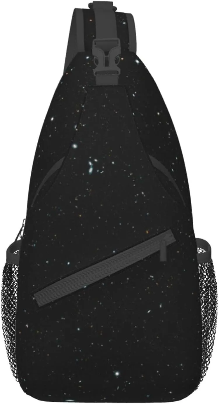 Black Glitter Print Crossbody Backpack Shoulder Bag Cross Chest Bag For Travel, Hiking Gym Tactical Use