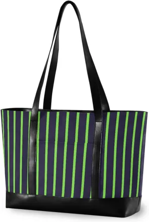 Black Green Simple Stripe modern work handbags for women with zipper for office with tablet maletines para mujer