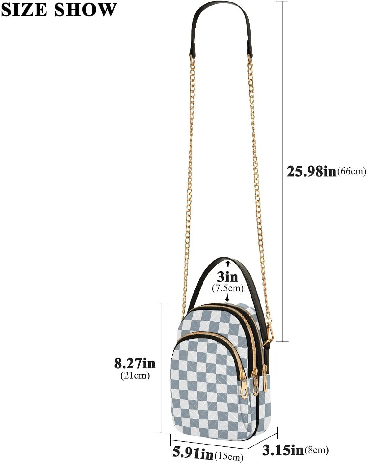 Black White Checkered Crossbody Bag for Women Shoulder Handbag Ladies Purse Cell Phone Tote Bags