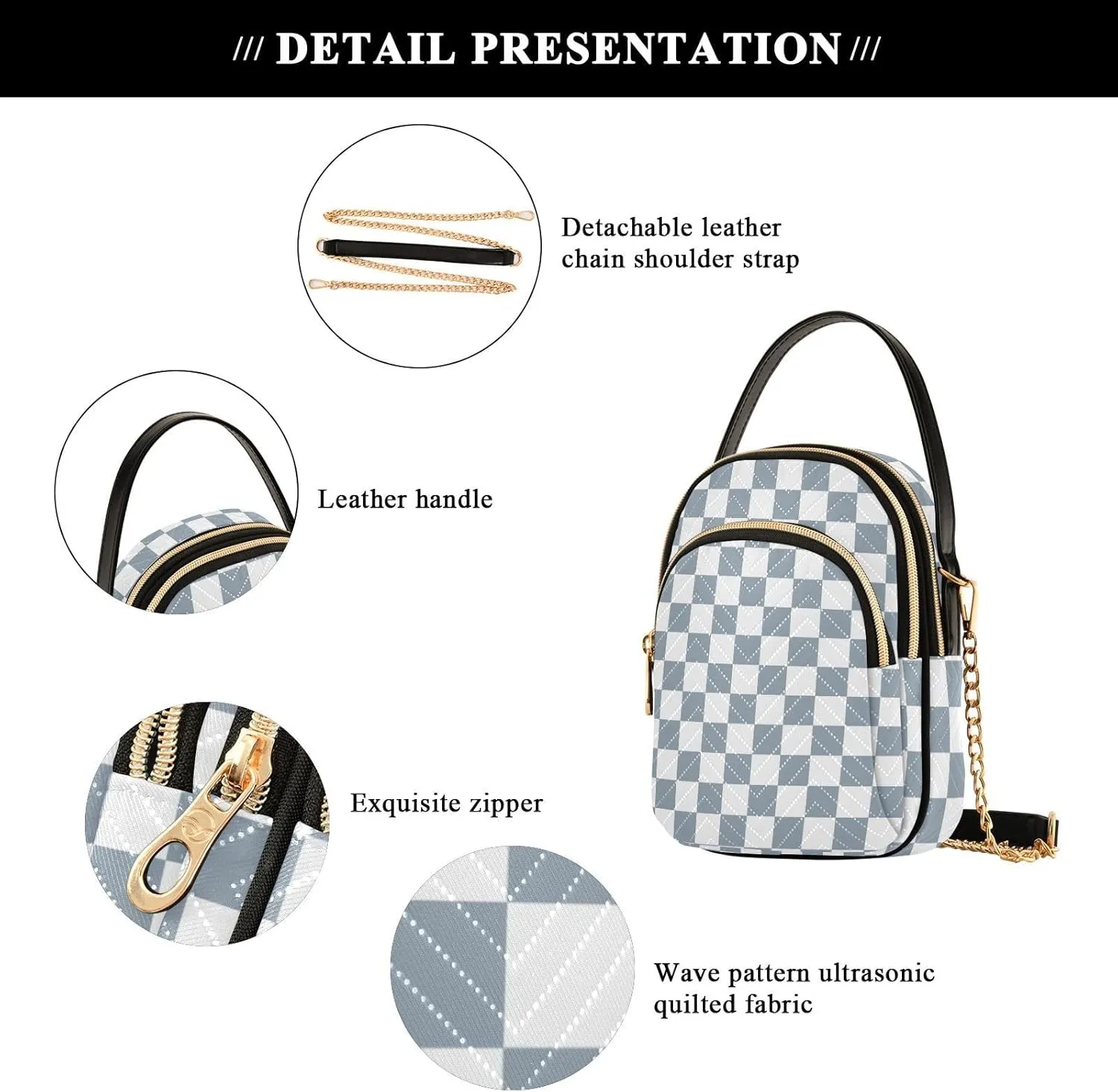 Black White Checkered Crossbody Bag for Women Shoulder Handbag Ladies Purse Cell Phone Tote Bags