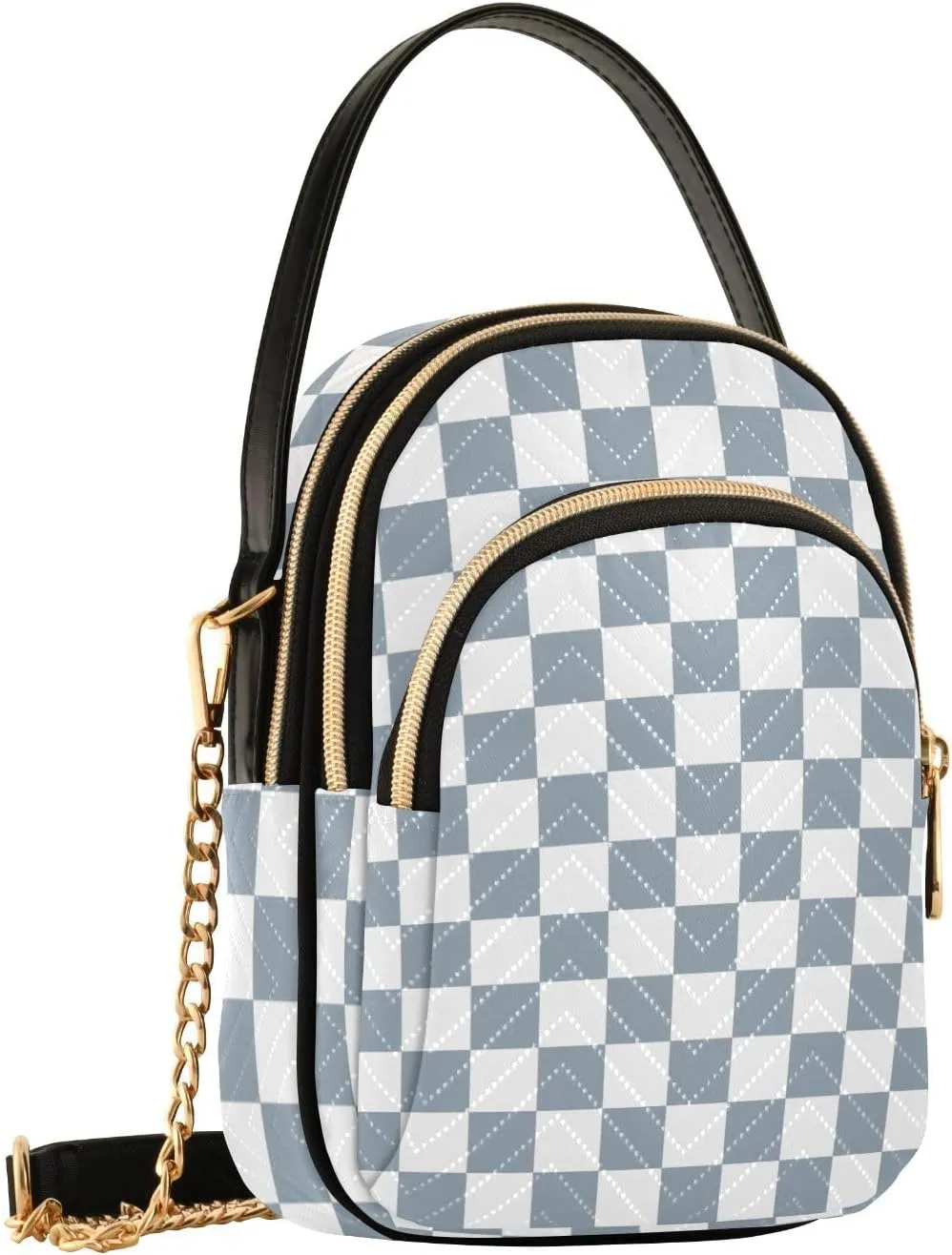 Black White Checkered Crossbody Bag for Women Shoulder Handbag Ladies Purse Cell Phone Tote Bags
