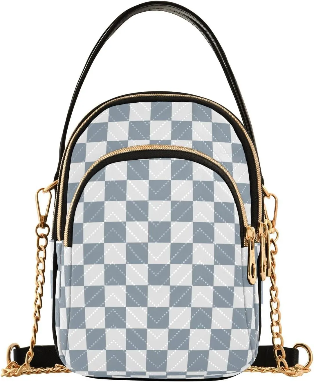 Black White Checkered Crossbody Bag for Women Shoulder Handbag Ladies Purse Cell Phone Tote Bags