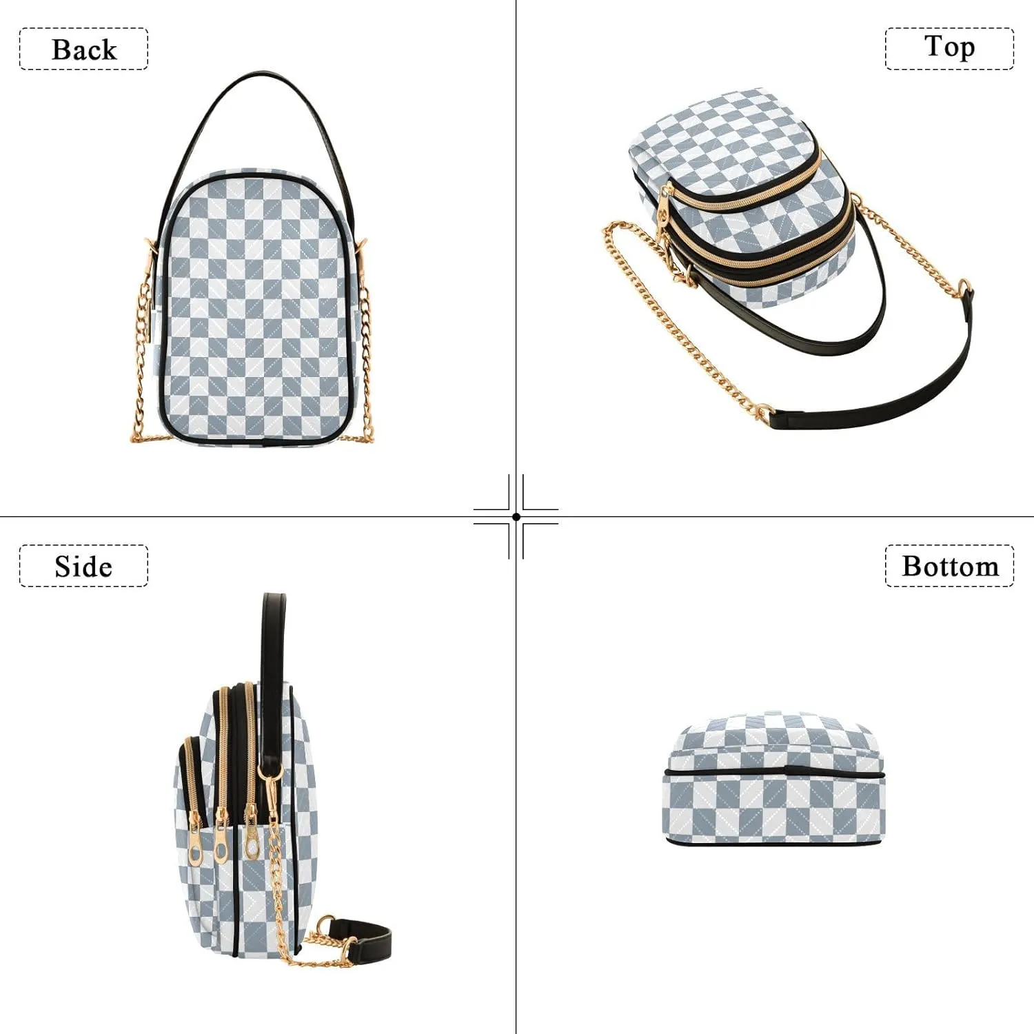 Black White Checkered Crossbody Bag for Women Shoulder Handbag Ladies Purse Cell Phone Tote Bags