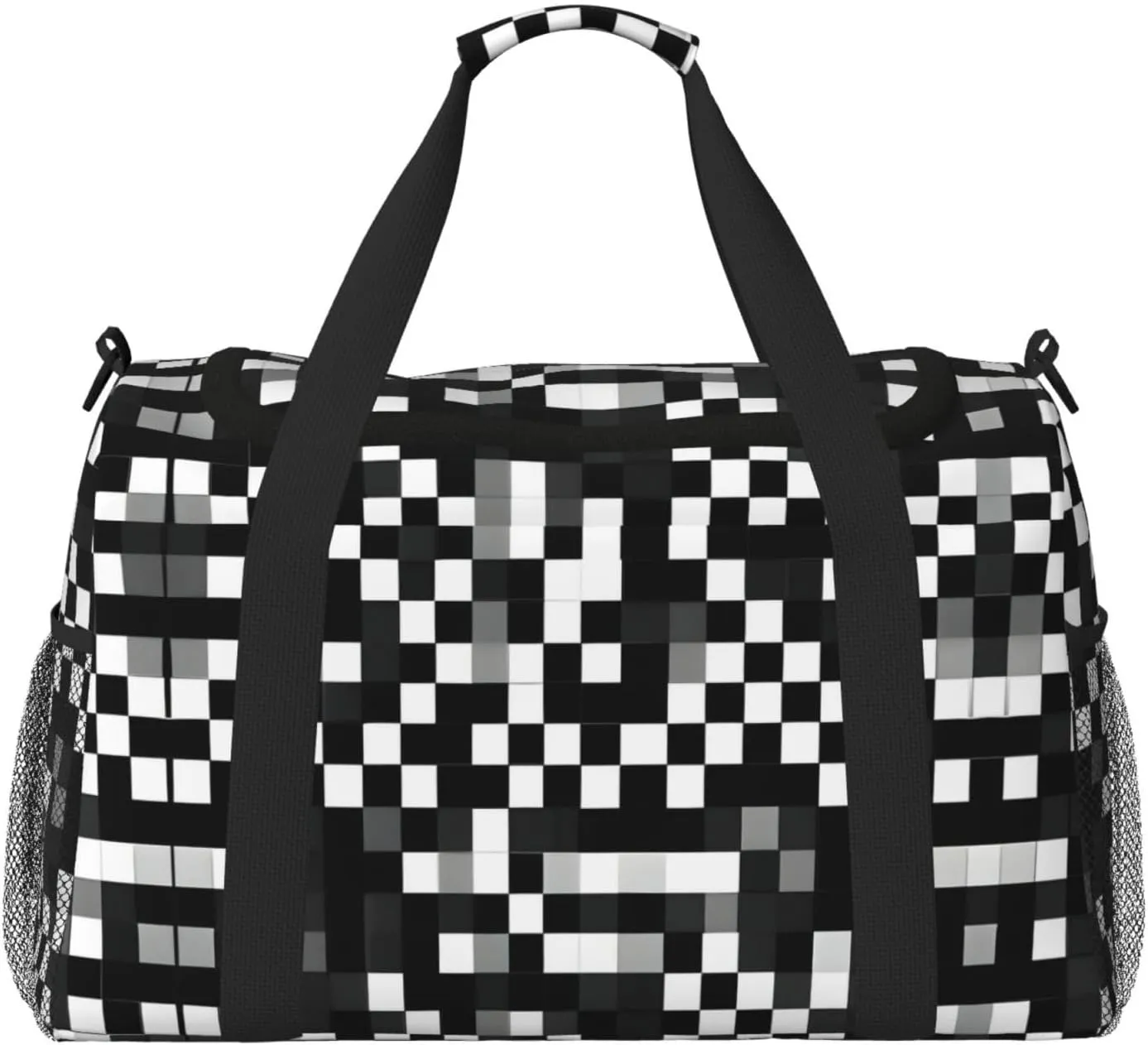 Black White Formula Checkered Pattern print Carry on Bag Underseat Personal Item Bag Travel Duffel Bag Gym Carry On Sports Bag