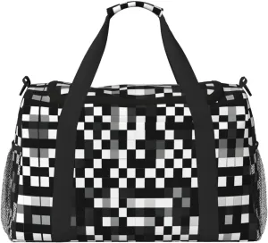 Black White Formula Checkered Pattern print Carry on Bag Underseat Personal Item Bag Travel Duffel Bag Gym Carry On Sports Bag