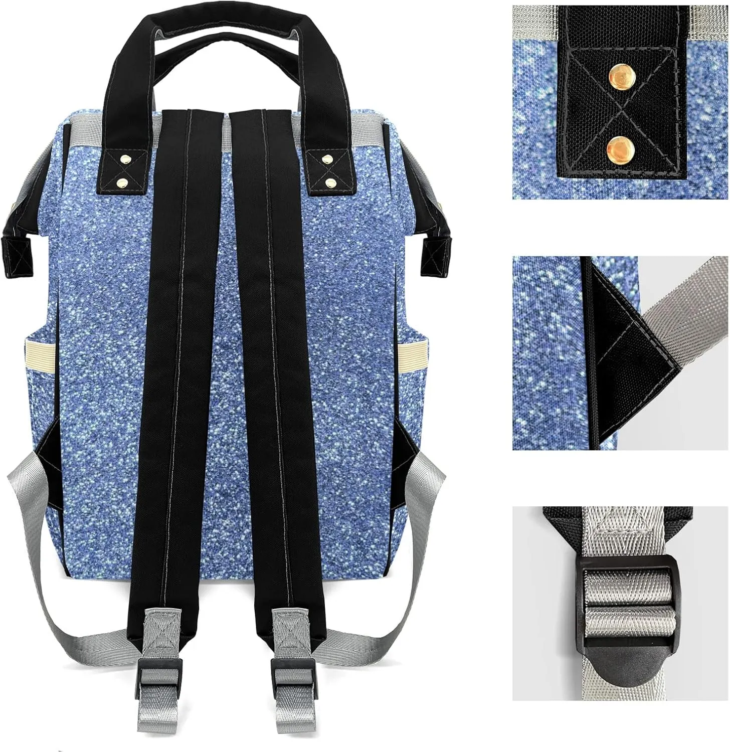 Blue Bling Print Mummy Bag Custom with Name Tote Bag Personalized Diaper Bag Backpacks Gift
