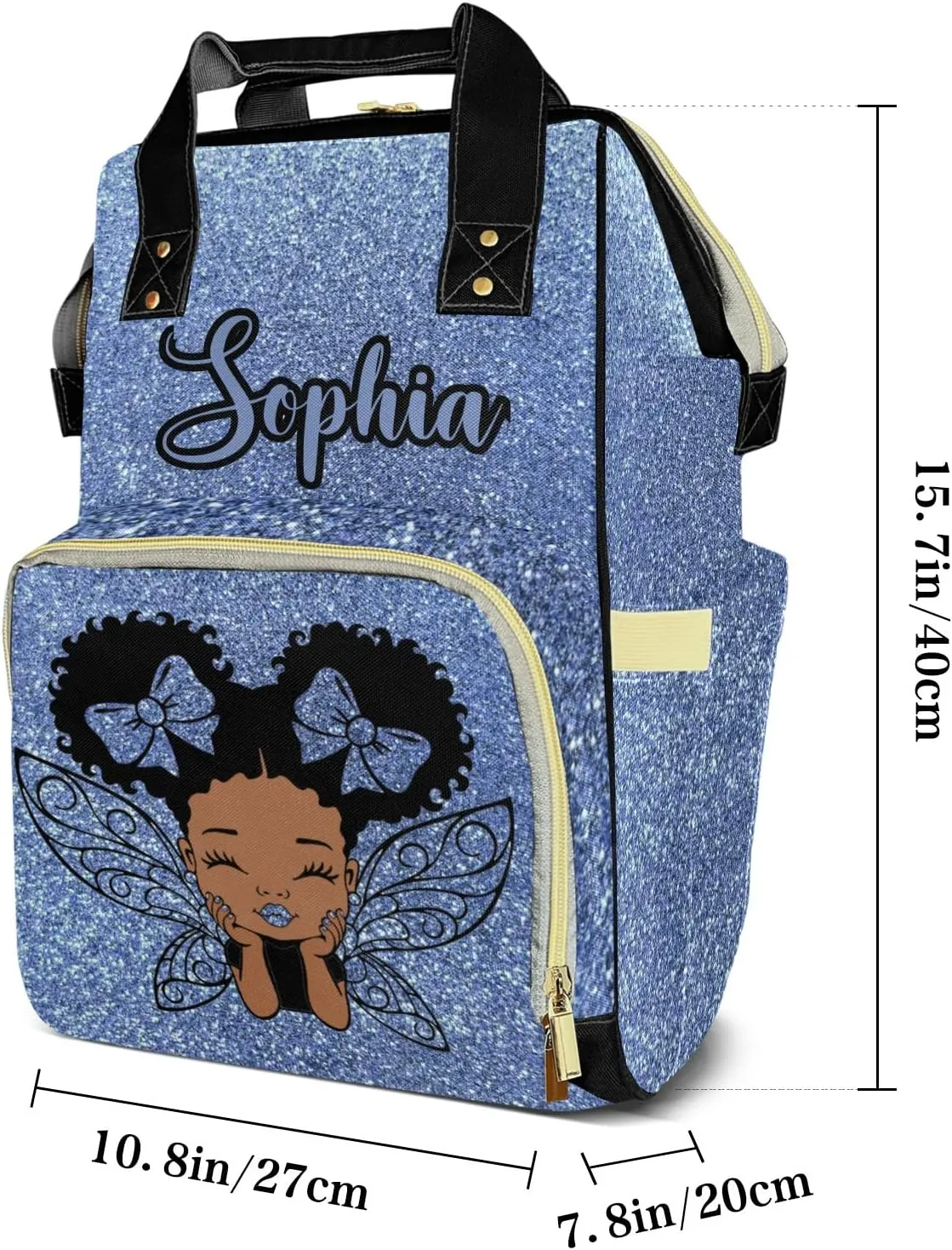 Blue Bling Print Mummy Bag Custom with Name Tote Bag Personalized Diaper Bag Backpacks Gift
