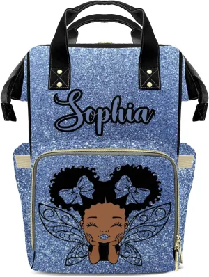 Blue Bling Print Mummy Bag Custom with Name Tote Bag Personalized Diaper Bag Backpacks Gift