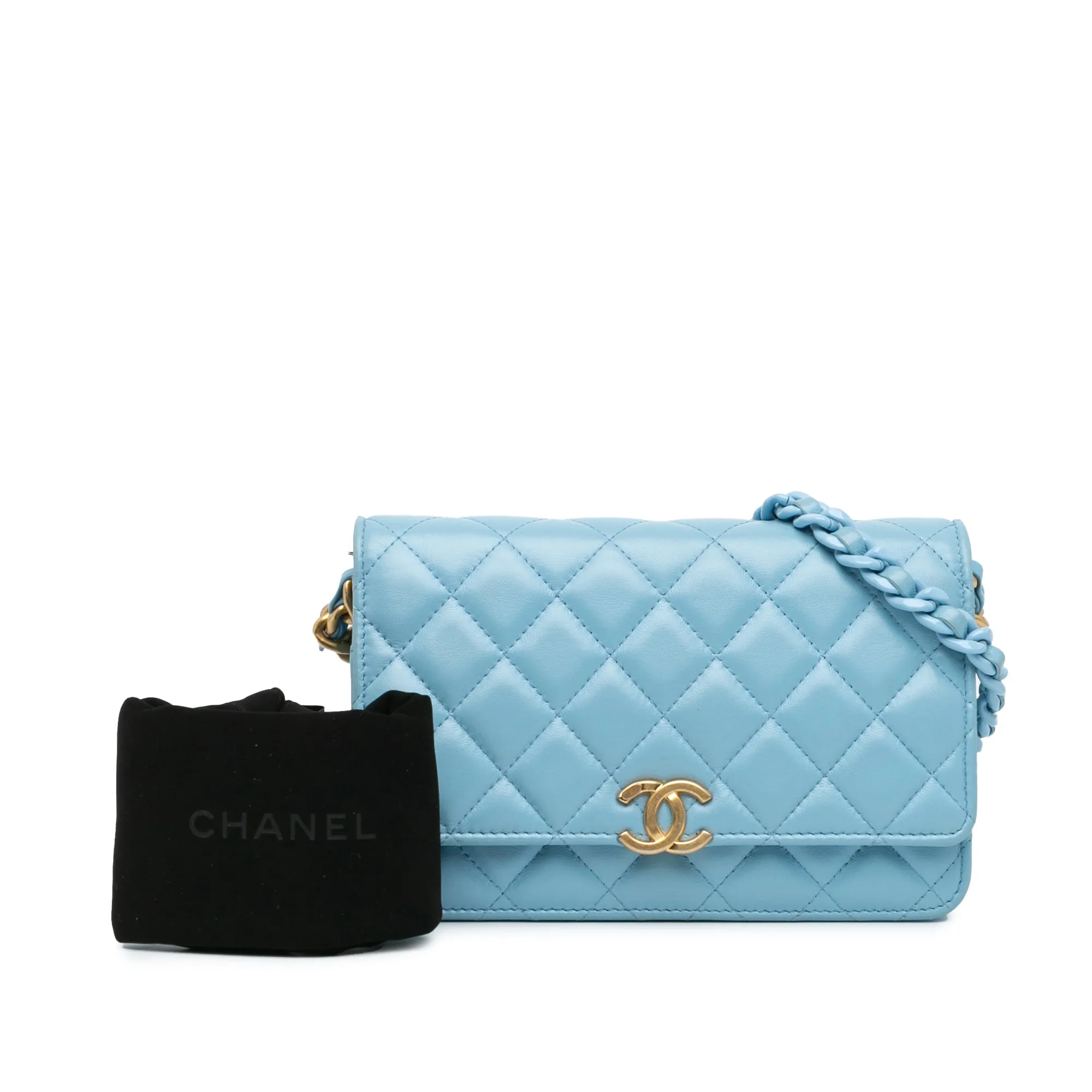 Blue Chanel Quilted Lambskin Candy Chain Wallet on Chain Crossbody Bag