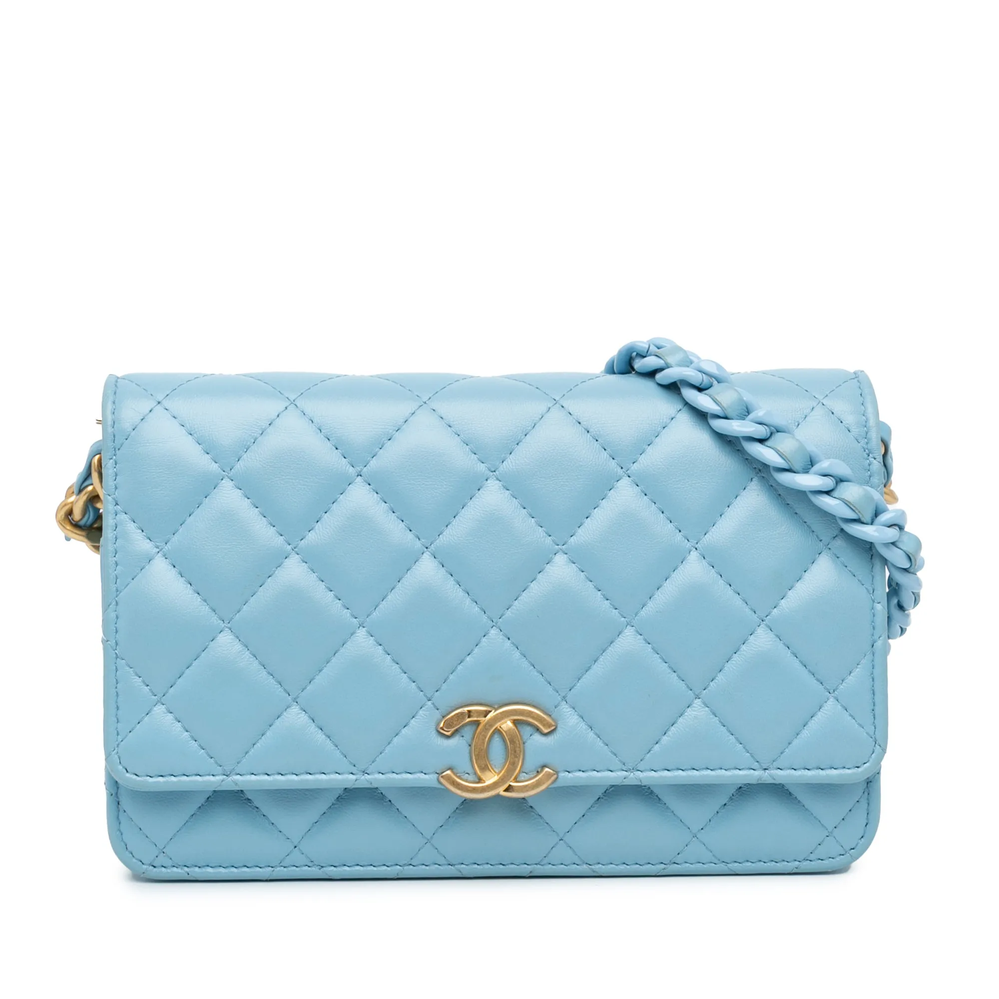Blue Chanel Quilted Lambskin Candy Chain Wallet on Chain Crossbody Bag