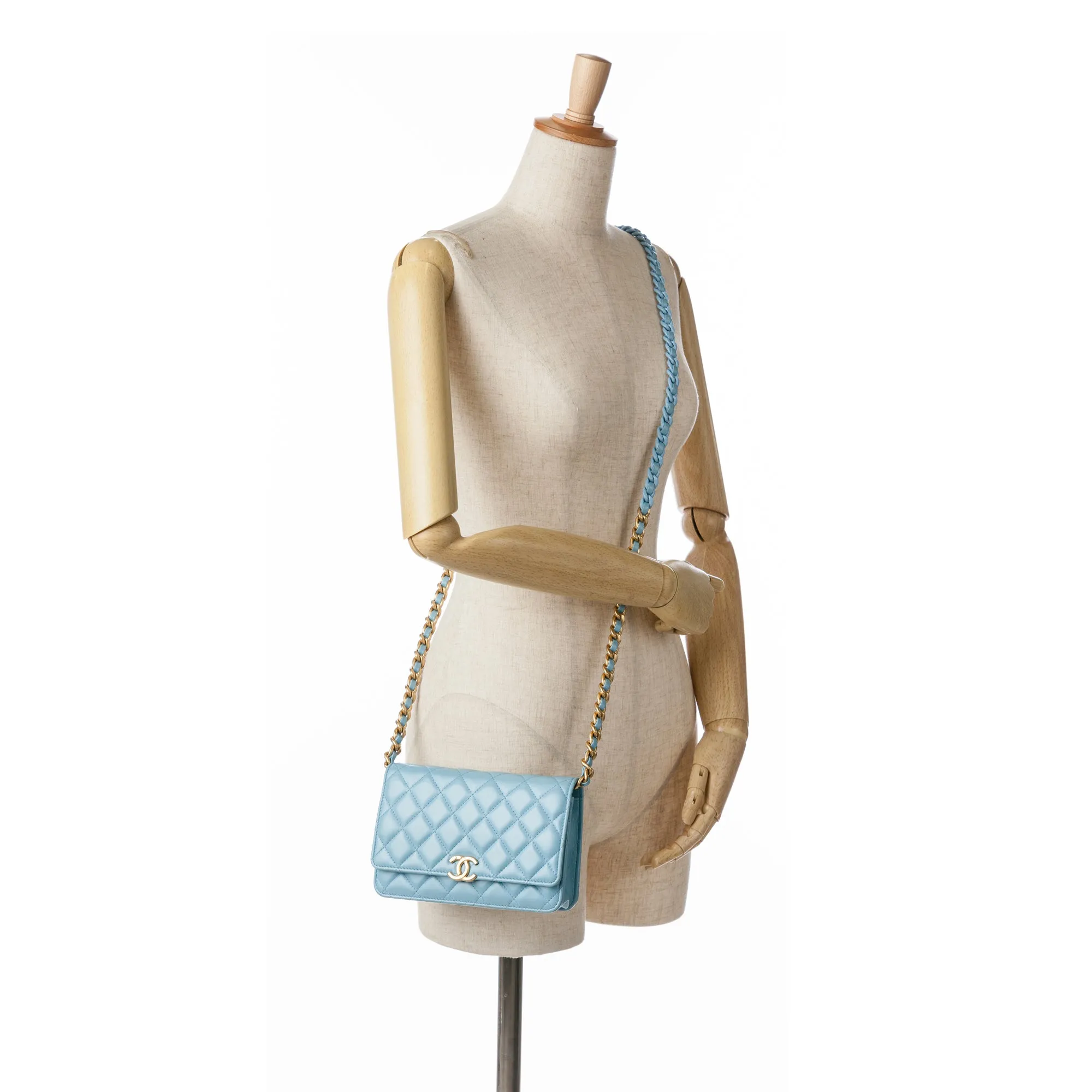 Blue Chanel Quilted Lambskin Candy Chain Wallet on Chain Crossbody Bag