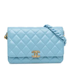 Blue Chanel Quilted Lambskin Candy Chain Wallet on Chain Crossbody Bag