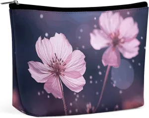 Blurred Two Flowers Makeup Bag for Purse Waterproof Cosmetic Bags Makeup Pouch with Zipper Travel Toiletry Bag Organizer for Women Ladies