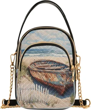 Boat Grass Summer Beige Multi Pockets Crossbody Bags for Women Zip Cell Phone Purse Wallet Bag with Detachable Shoulder Strap Handbag Purse for Girls Women Trendy Gift Shopping Working Traveling