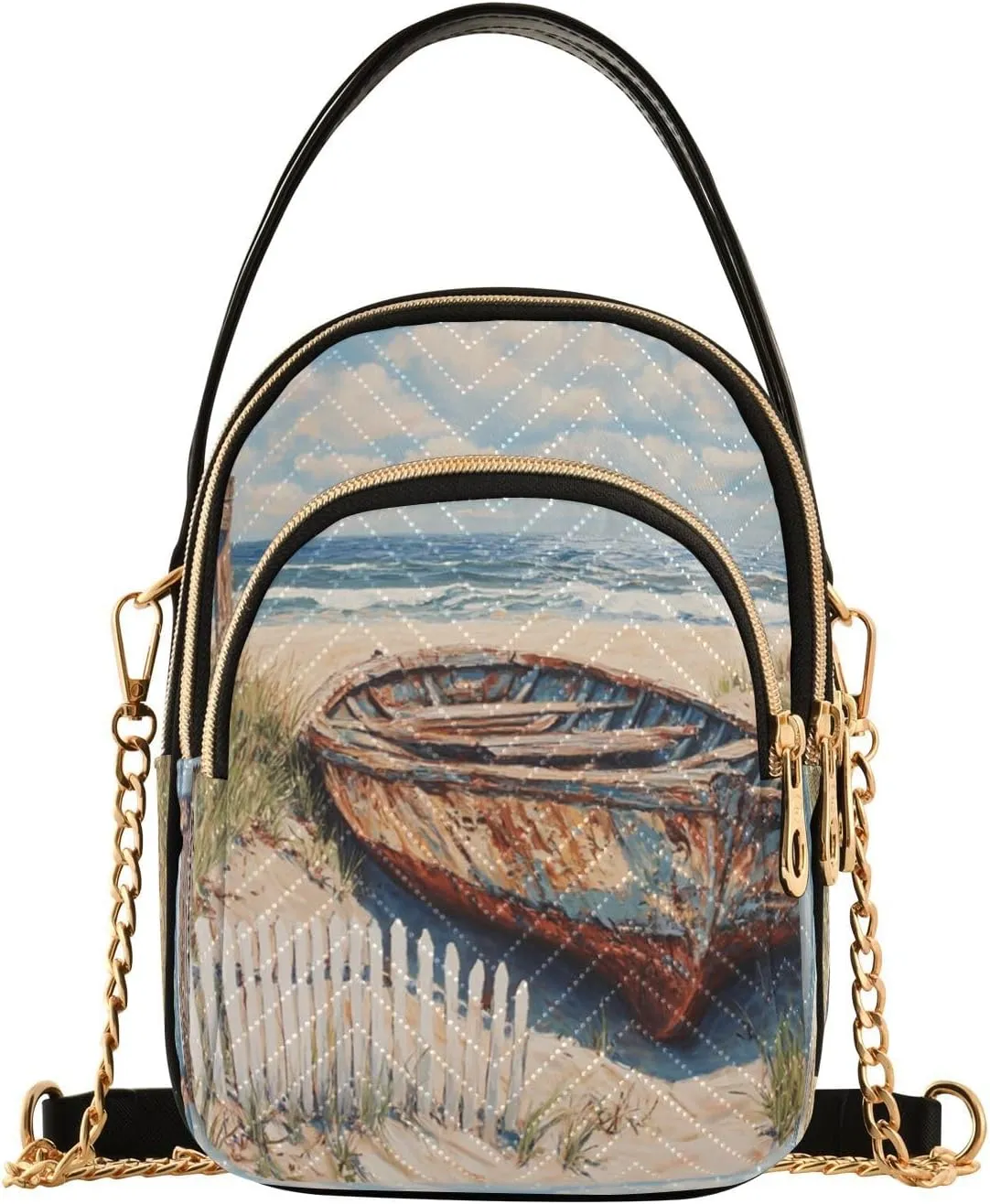 Boat Grass Summer Beige Multi Pockets Crossbody Bags for Women Zip Cell Phone Purse Wallet Bag with Detachable Shoulder Strap Handbag Purse for Girls Women Trendy Gift Shopping Working Traveling