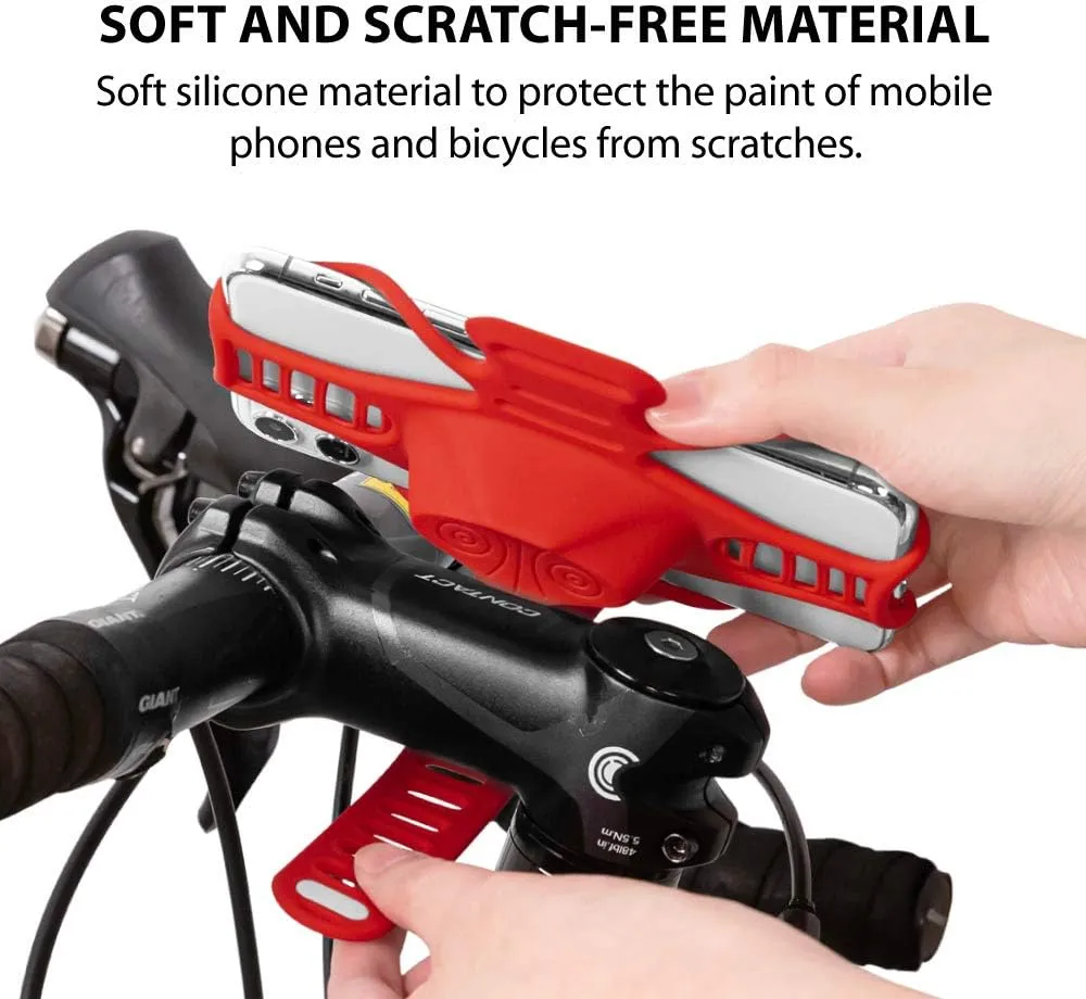 BONE Bike Tie Pro 3, Bike Cell Phone Mount for Stem, Scratch-Free Silicone Holder with Shock-Absorbing Design, Universal Cycling Phone Holder Compatible with Most Smartphone (Red - Stem)