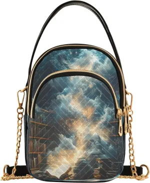 Bookshelf Bookworm Cloud Sky Crossbody Bag for Women Mini Cell Phone Purse Women's Shoulder Handbag