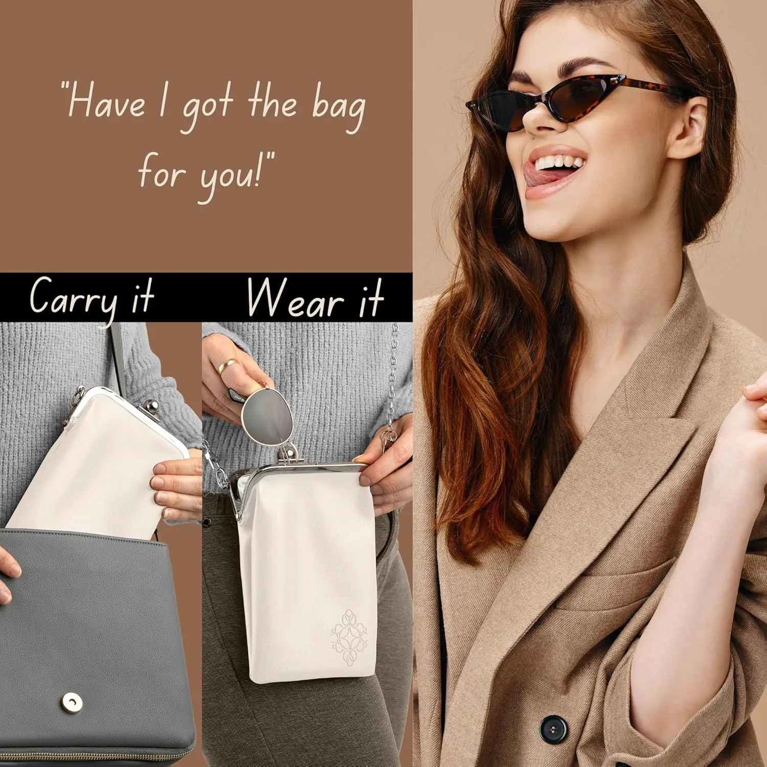 BORSALI Sunglass Case - Soft Double eyeglass & phone purse for women with crossbody chain