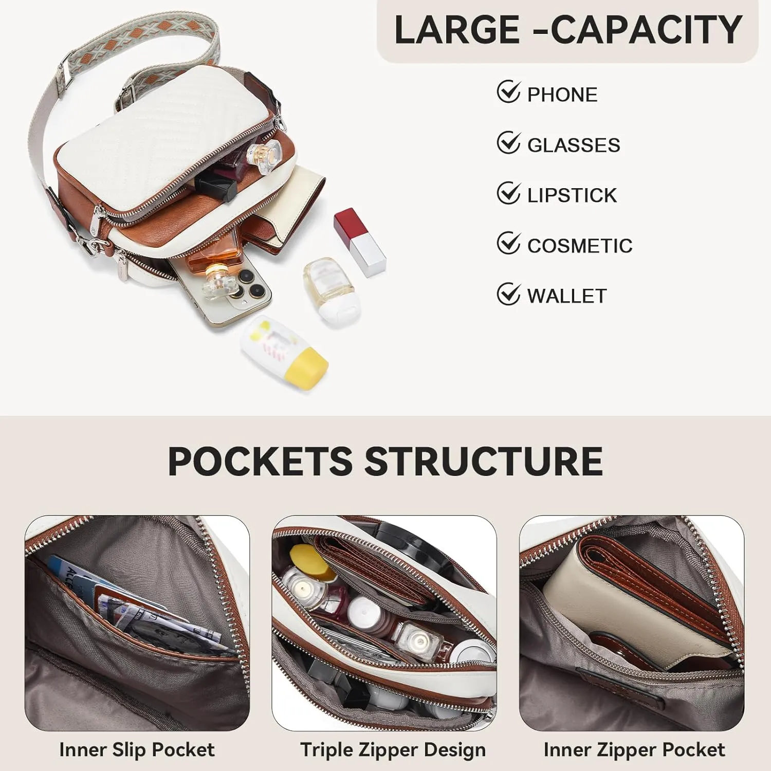 BOSTANTEN Quilted Crossbody Bags for Women Vegan Leather Purses Small Shoulder Handbags with Wide Strap