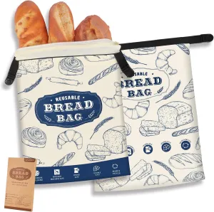 Bread Bags, 2 Packs Reusable Bread Bags Zipper Bread Bags for Homemade Bread Sourdough Bread Bags Bread Storage Bag Fresh Keeping Large Bread Bags (16.5" X12.5")