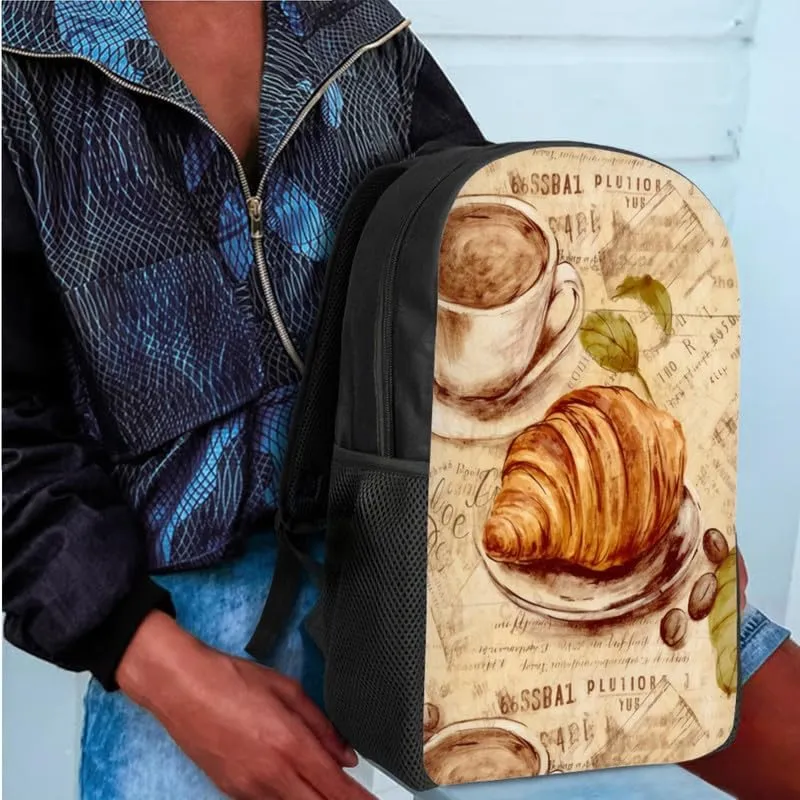 Bread Coffee Afternoon Tea Backpack for Boys with Lunch Box Set Elementary High Tea Retro Pattern Kids Bookbag with Lunch Bag/Rucksack Primary School Kids Pencil Box
