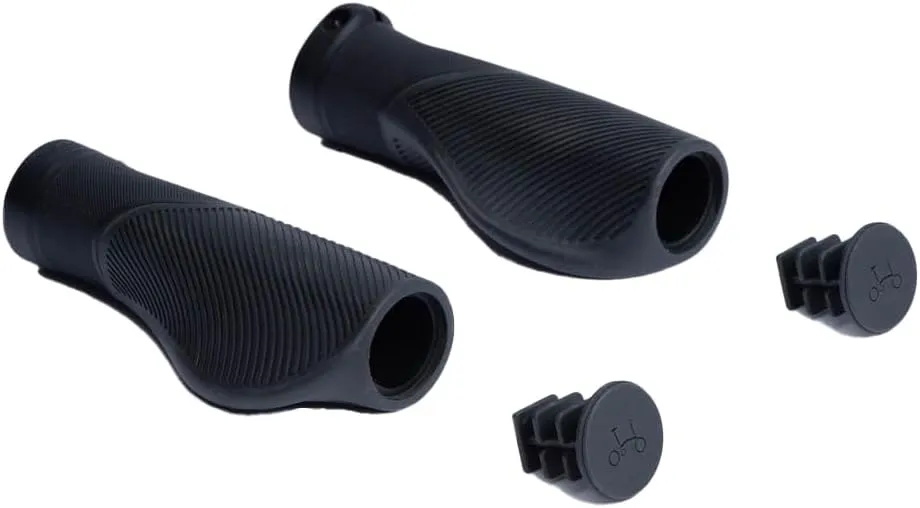 Brompton Ergonomic Bicycle Handlebar Grips, Black, Textured Surface Design with End Caps