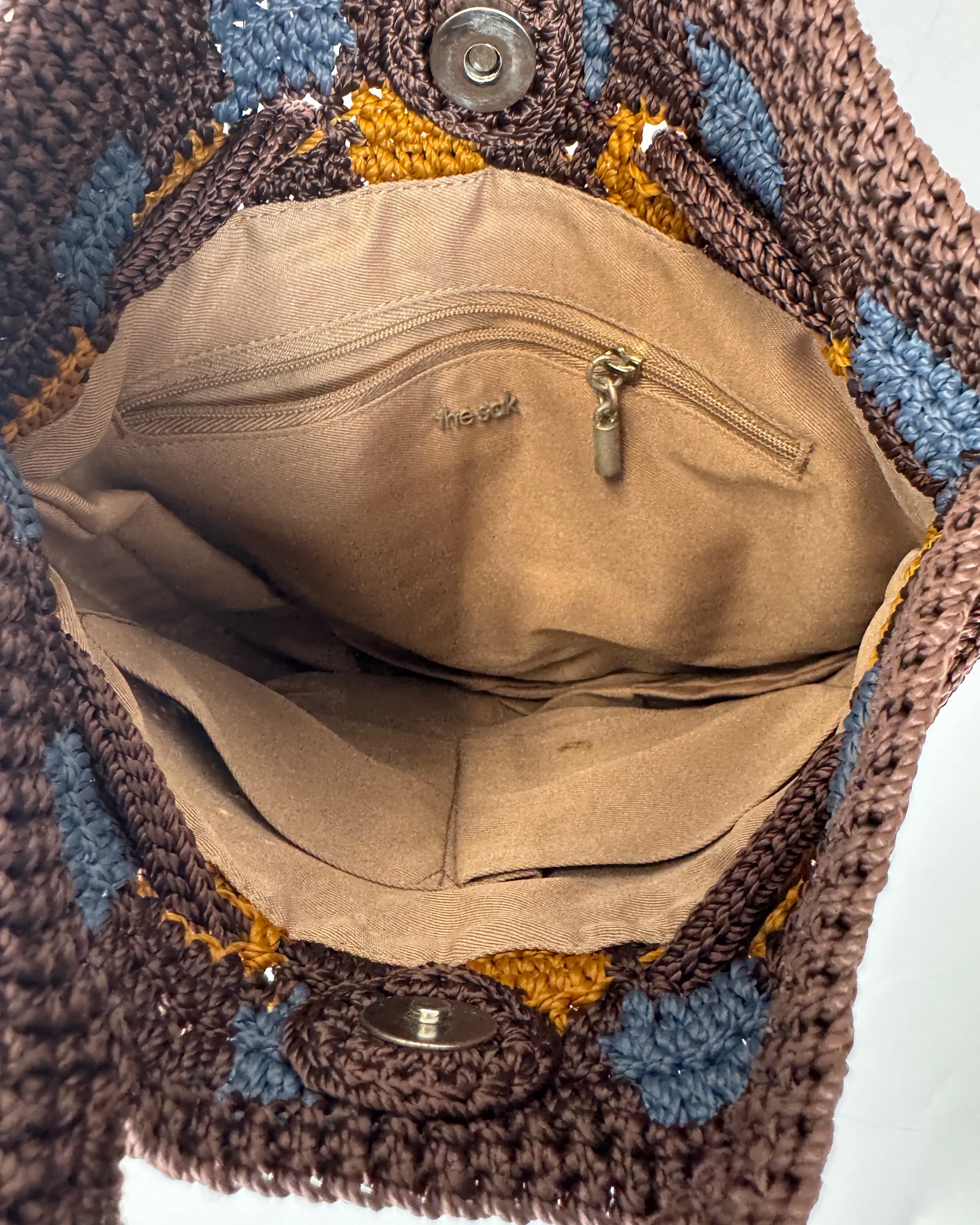 Brown Checkered  Crochet Convertible Backpack