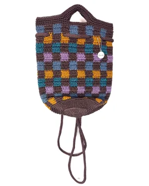 Brown Checkered  Crochet Convertible Backpack
