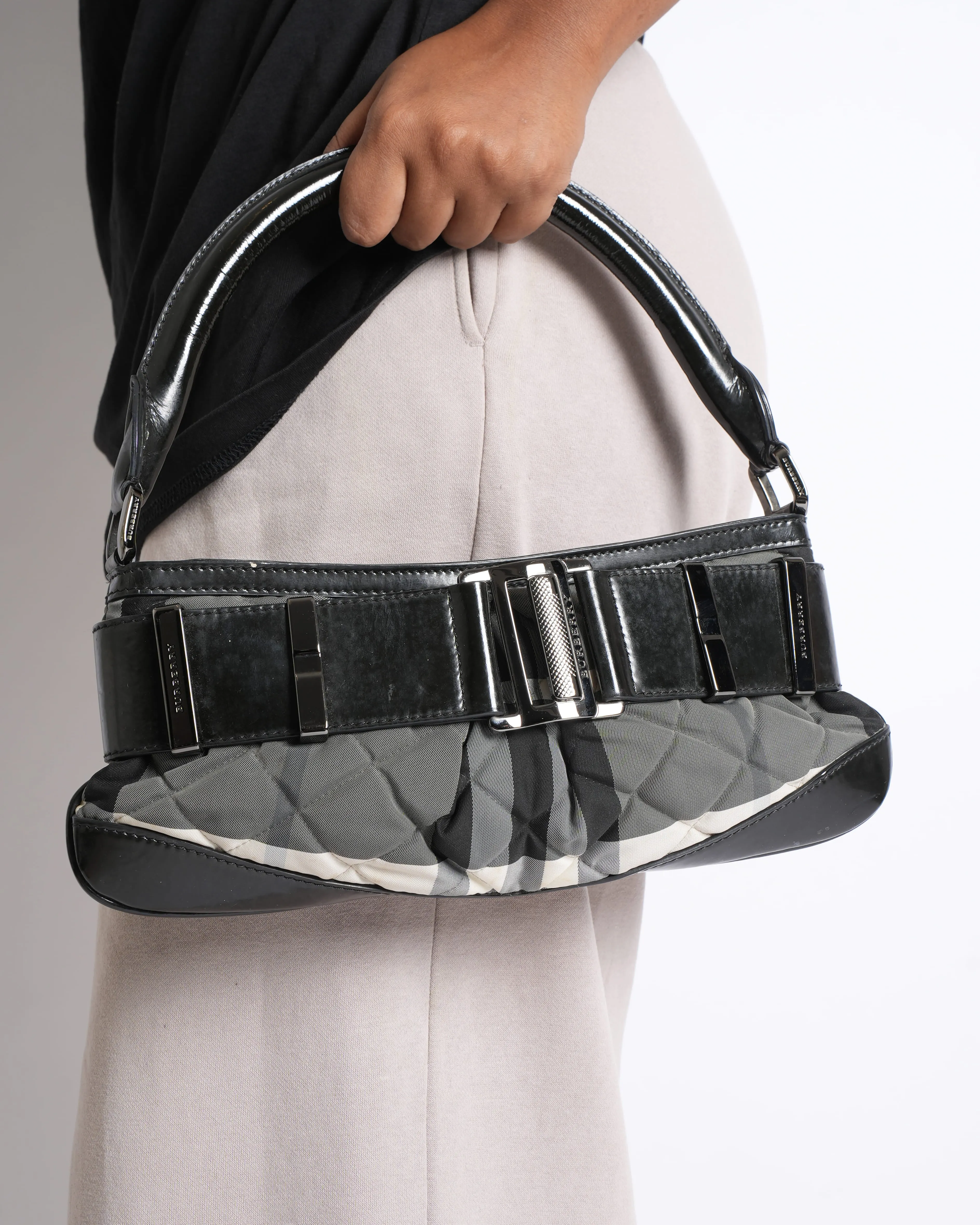 Burberry Small Shoulder Bag in Checkered Canvas & Leather
