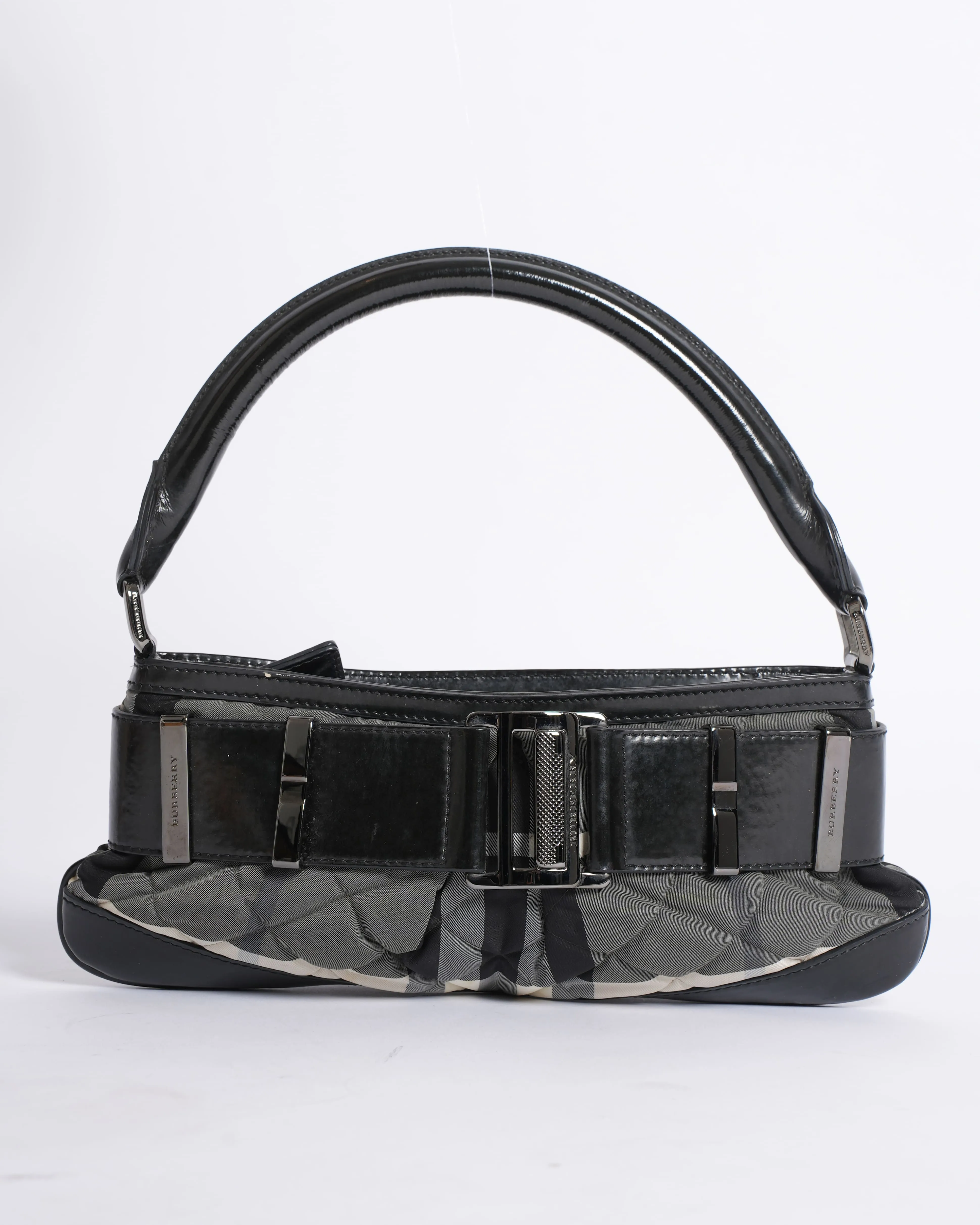 Burberry Small Shoulder Bag in Checkered Canvas & Leather