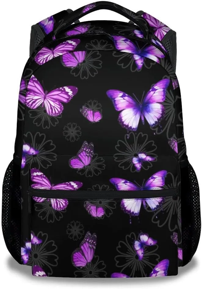 Butterfly Backpack for Girls, Women - 16 Inches Black Backpacks for Teens, Adults - Fashion Print Bookbag for School, Travel
