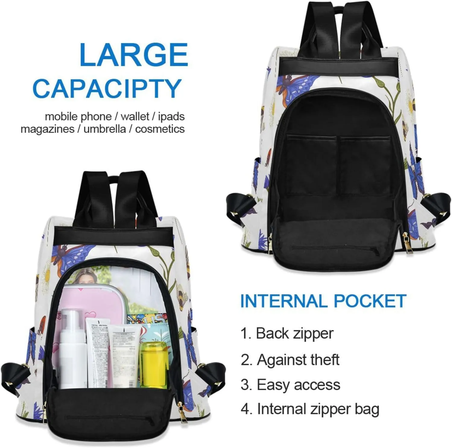 Butterfly Backpack for Women Fashion Casual Daypack Backpack Small Backpack Purse 13.4 X 5.9 X 15in Pattern 6