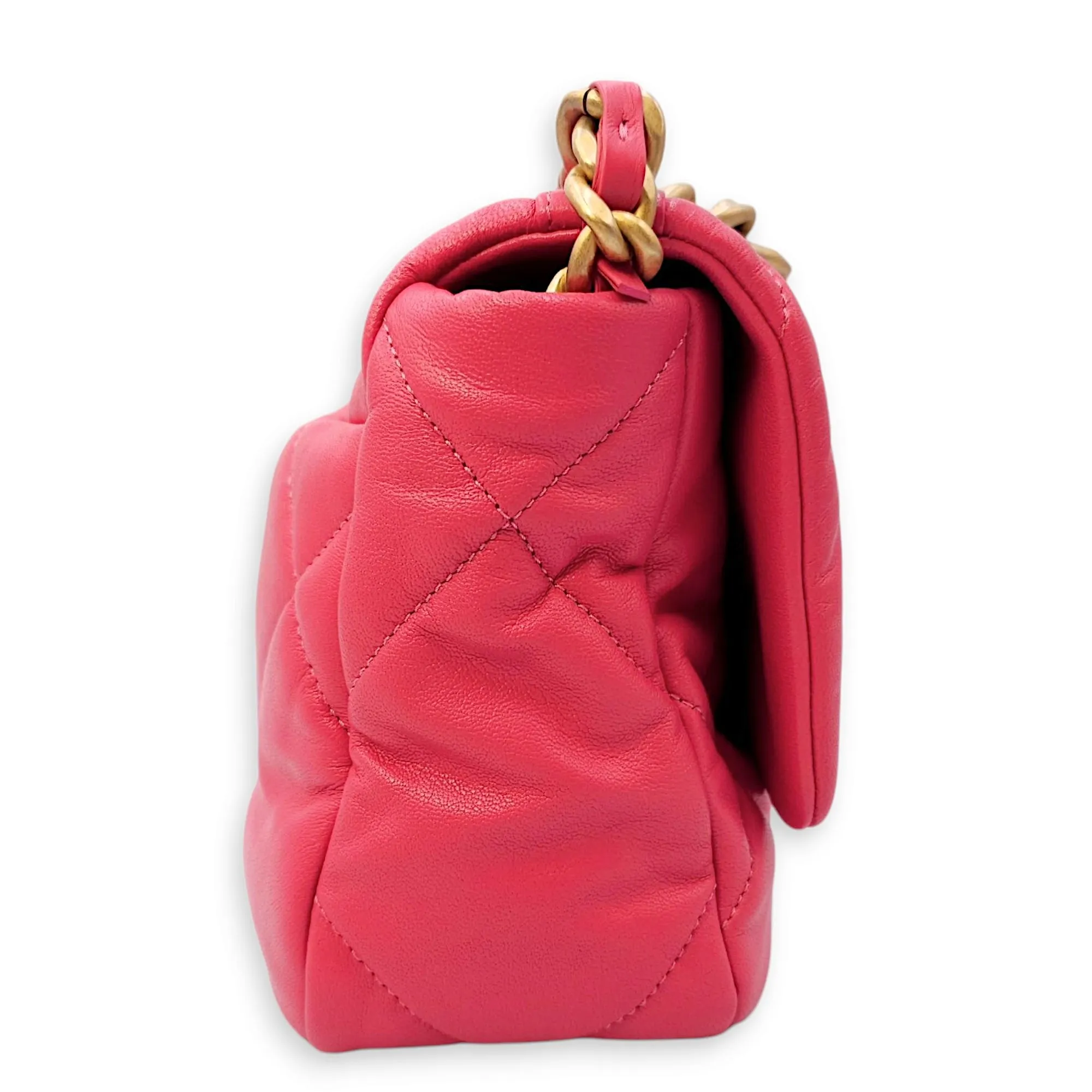 C19 Flap Small Pink Crossbody Bag in Goat Leather, 3-Tone hardware
