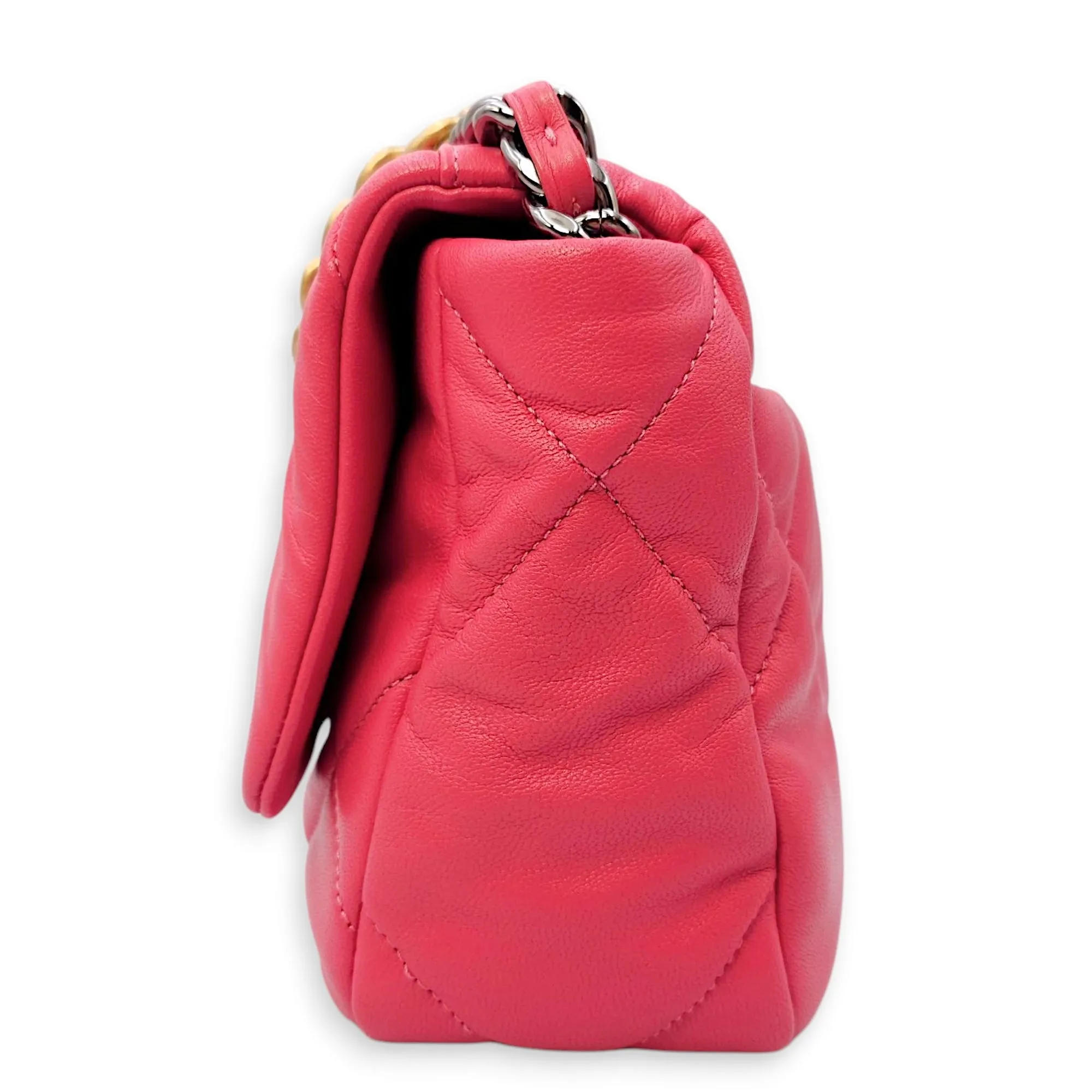 C19 Flap Small Pink Crossbody Bag in Goat Leather, 3-Tone hardware