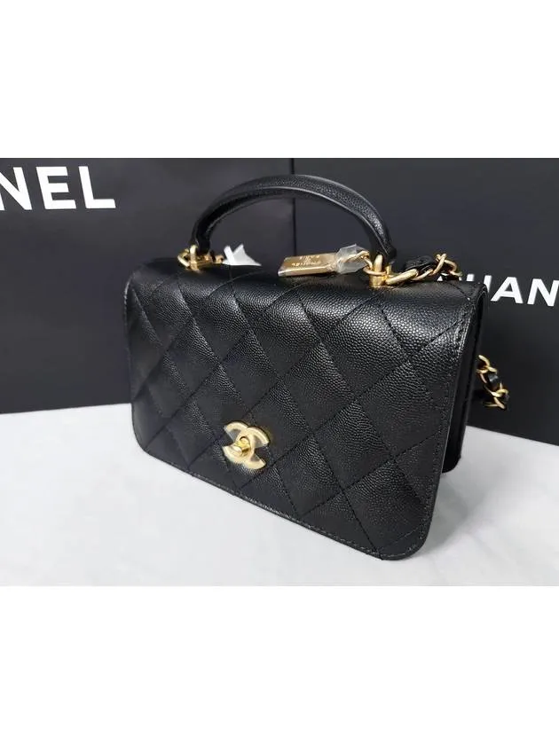 Calfskin Gold Flap Black 5-star customer support Hardware Bag WoMen's Cross CC Logo Vast range Chanel Grained