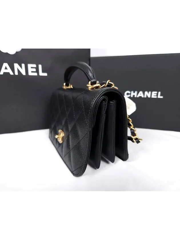 Calfskin Gold Flap Black 5-star customer support Hardware Bag WoMen's Cross CC Logo Vast range Chanel Grained