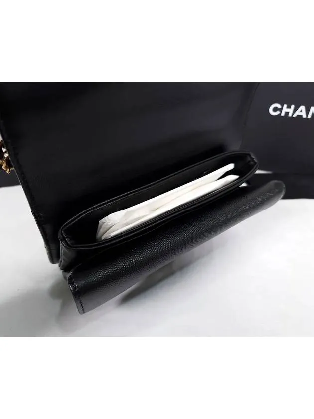 Calfskin Gold Flap Black 5-star customer support Hardware Bag WoMen's Cross CC Logo Vast range Chanel Grained