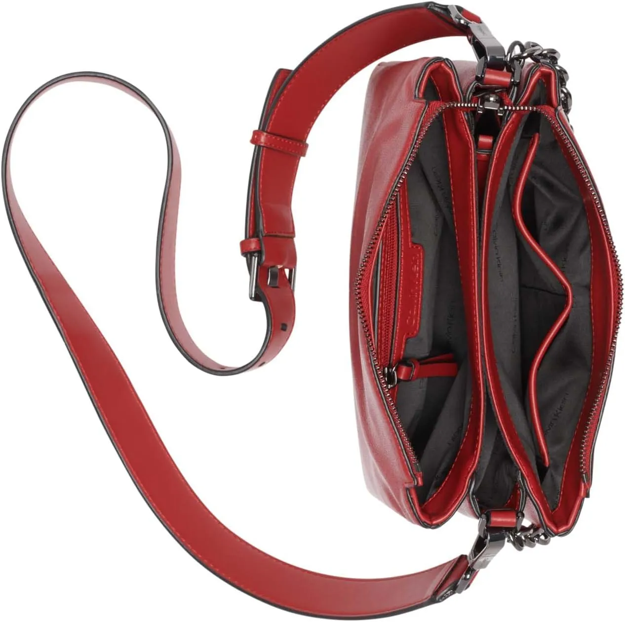 Calvin Klein Women's Rain Crossbody Bag – Vegan Leather with Chain Purse Strap, 3 Pockets