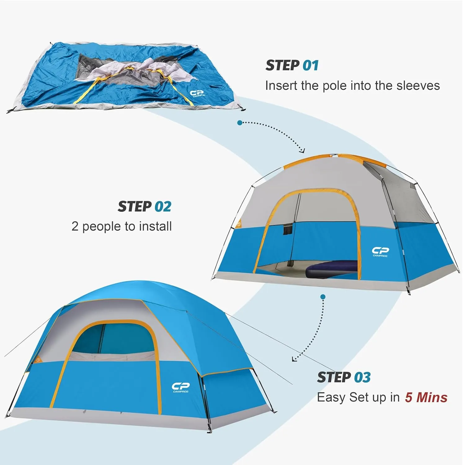 CAMPROS CP Tents for Camping 4/6 Person Tent Waterproof Windproof Double Layer Family Camping Tent, Easy Setup Dome Tent with Large Mesh Windows & Wider Door for Outdoor Camping & Hiking