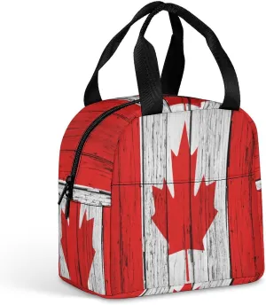 Canada Flag Grunge Wood Insulated Meal Tote Bag Portable Lunch Box Container Food Handbags for Men Women