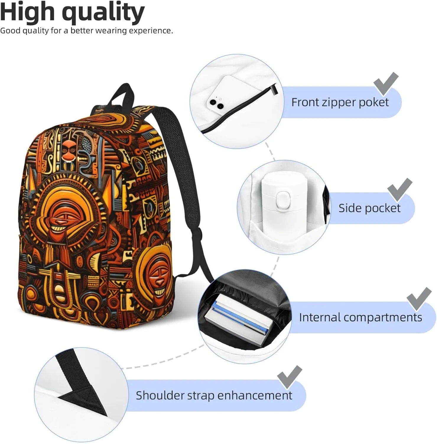 Canvas Fashions National Pattern Print Backpacks,Casual Lightweight Sports Rucksack Travel Multipurpose Bag