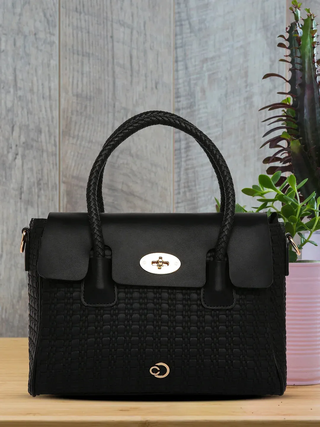 Caprese Andrea Medium Black Office Tote Bag