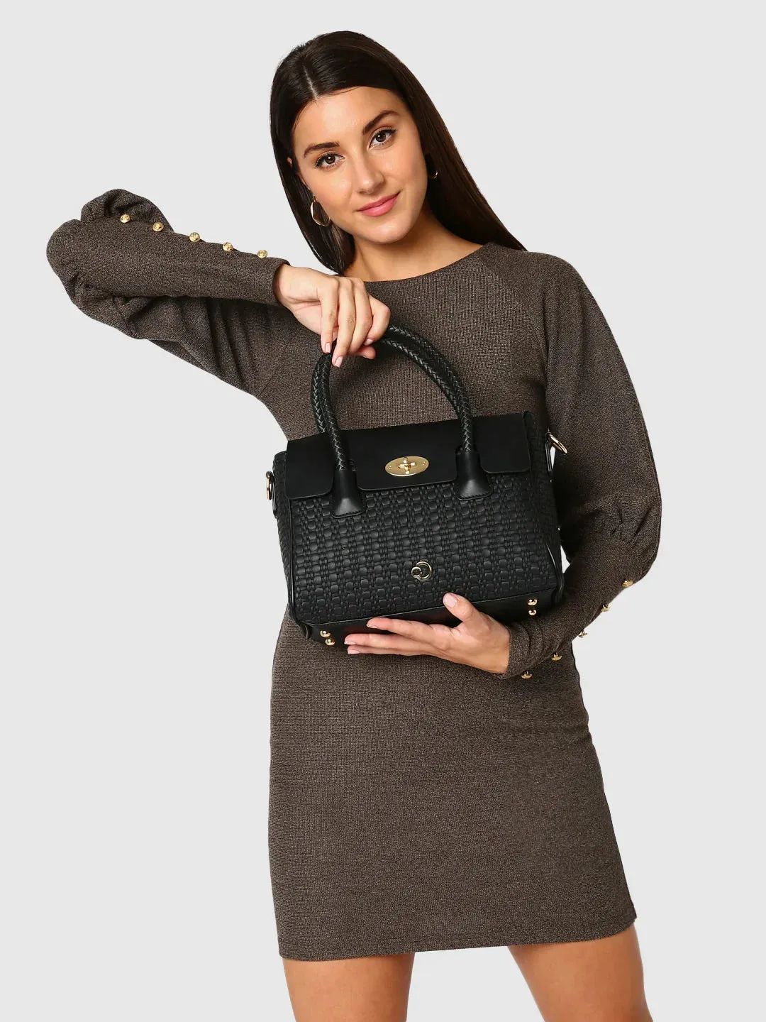 Caprese Andrea Medium Black Office Tote Bag