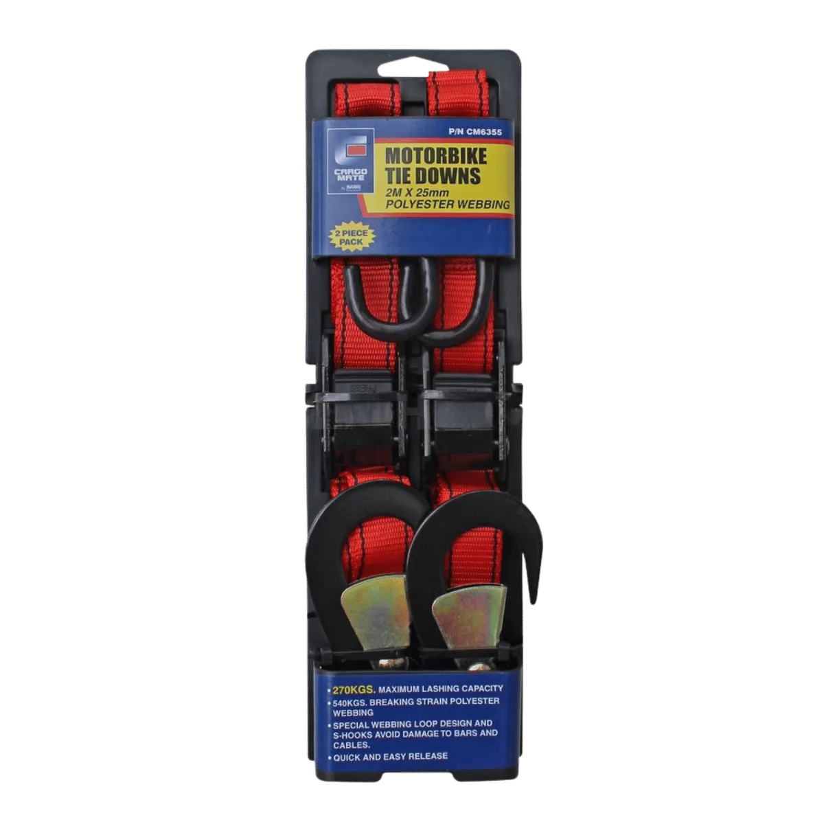 Cargo Mate Motorbike Tie Downs 2M x 25mm 2 Pack