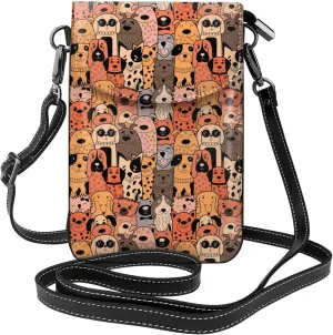 Cartoon Dogs Topics Small Crossbody Bags for Women Travel Cell Phone Pouch PU Leather Cross Body Bag Adjustable Shoulder Strap Phone Purses Lightweight Wallet Purse with Credit Card Slots