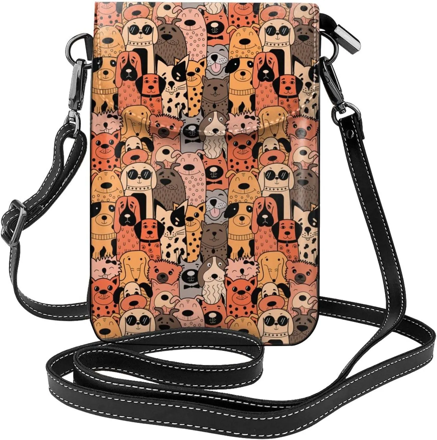 Cartoon Dogs Topics Small Crossbody Bags for Women Travel Cell Phone Pouch PU Leather Cross Body Bag Adjustable Shoulder Strap Phone Purses Lightweight Wallet Purse with Credit Card Slots