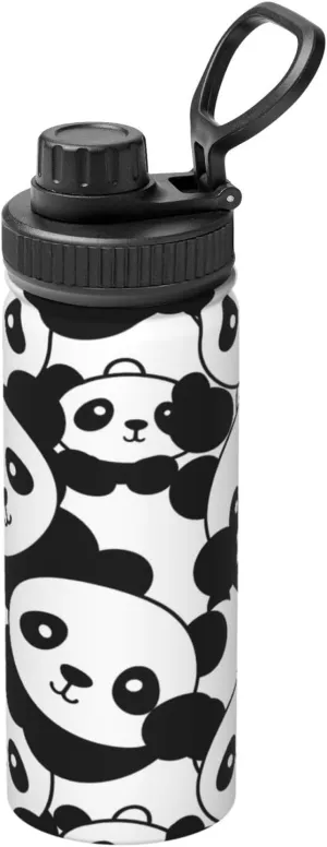 Cartoon Panda 18oz Vacuum Insulated Water Bottle with Spout Lid and Handle, Cute Animal Stainless Steel Thermal Water Jug, Leakproof Flask for Gym Hiking Travel Office