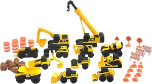 CAT Construction Toys, Little Machines Mega Set 40  Pieces with XL Crane & Excavator, 10 Mini Vehicles, Road Signs, Cones, Boulders & Barricades, Indoor/Outdoor STEM Toy for Kids Ages 3  