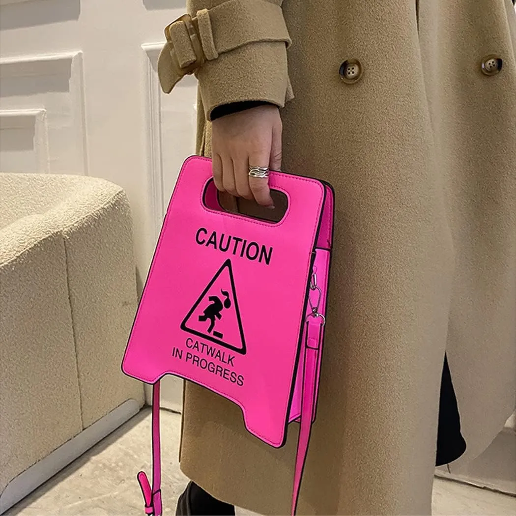 Caution Stop Sign Catwalk in Progress Funny Purse Messenger Bag Shoulder Crossbody Bag for Women